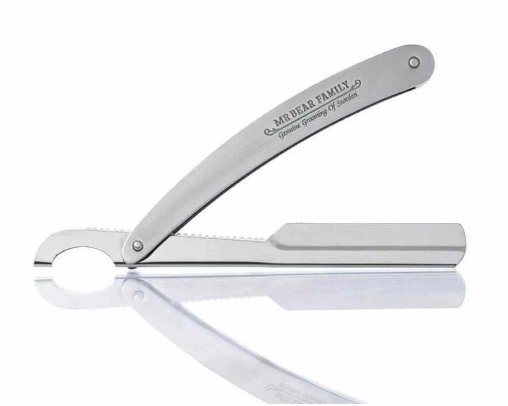 Mr. Bear Family Straight Razor Master Edelstahl poliert mit Sägezahngriff