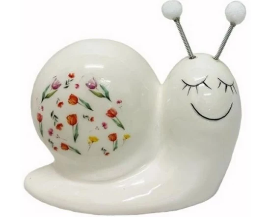 Dameco Aufsteller Schnecke mit Blumenmuster Weiss, 9.5 x 4.5 x 7 cm