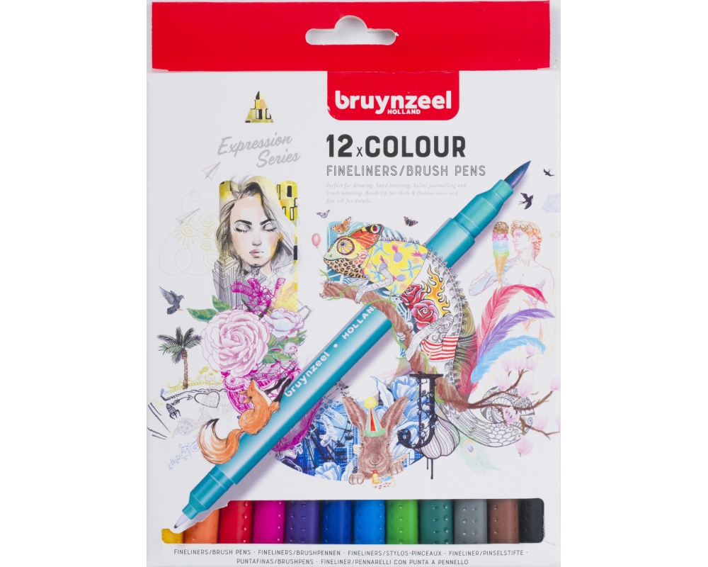 BRUYNZEEL Fineliner/Brushpen Set 60325012 assortiert 12 Stück
