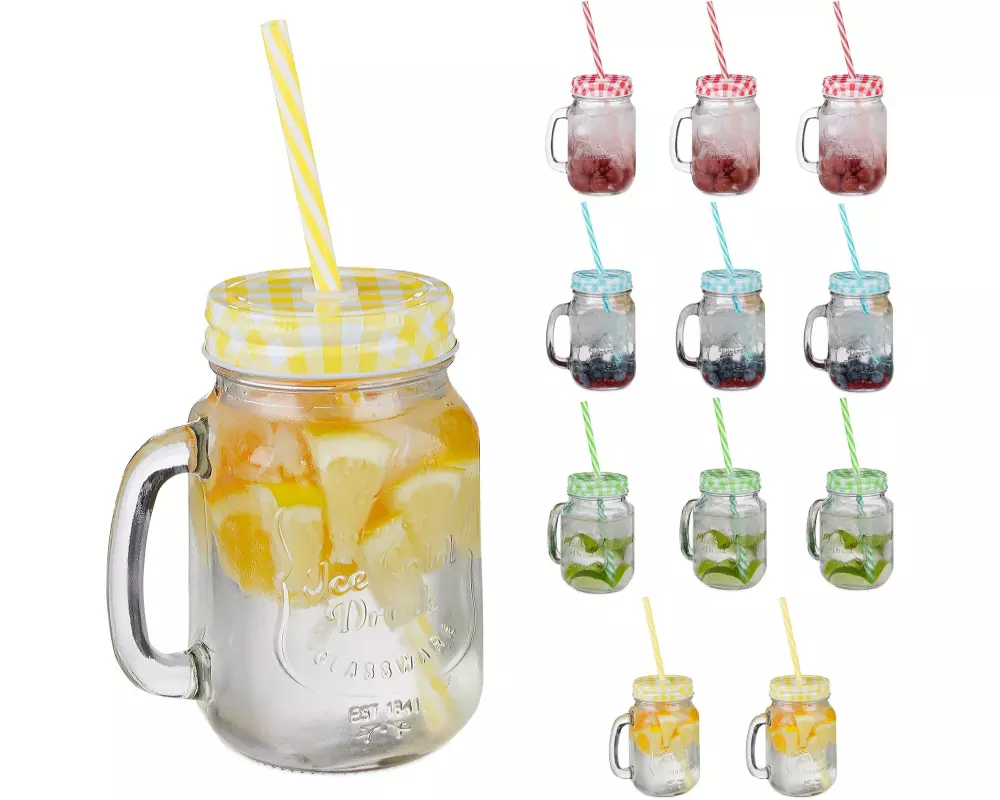 relaxdays Trinkglas Summer 500 ml, 12 Stück, Mehrfarbig