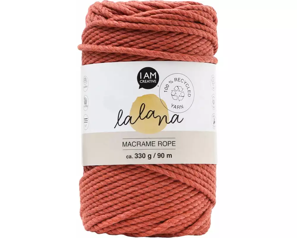 lalana Wolle Makramee Rope 3 mm, 330 g, Rostbraun