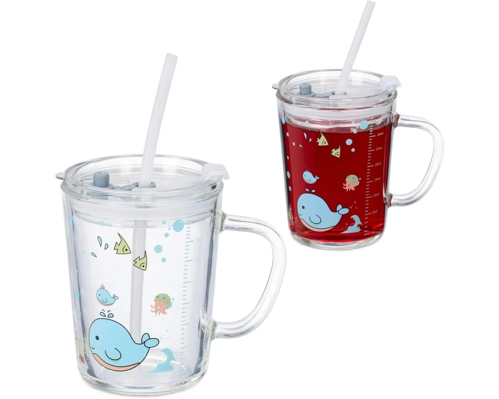 relaxdays Kindertrinkglas Wal 2 Stück, 400 ml