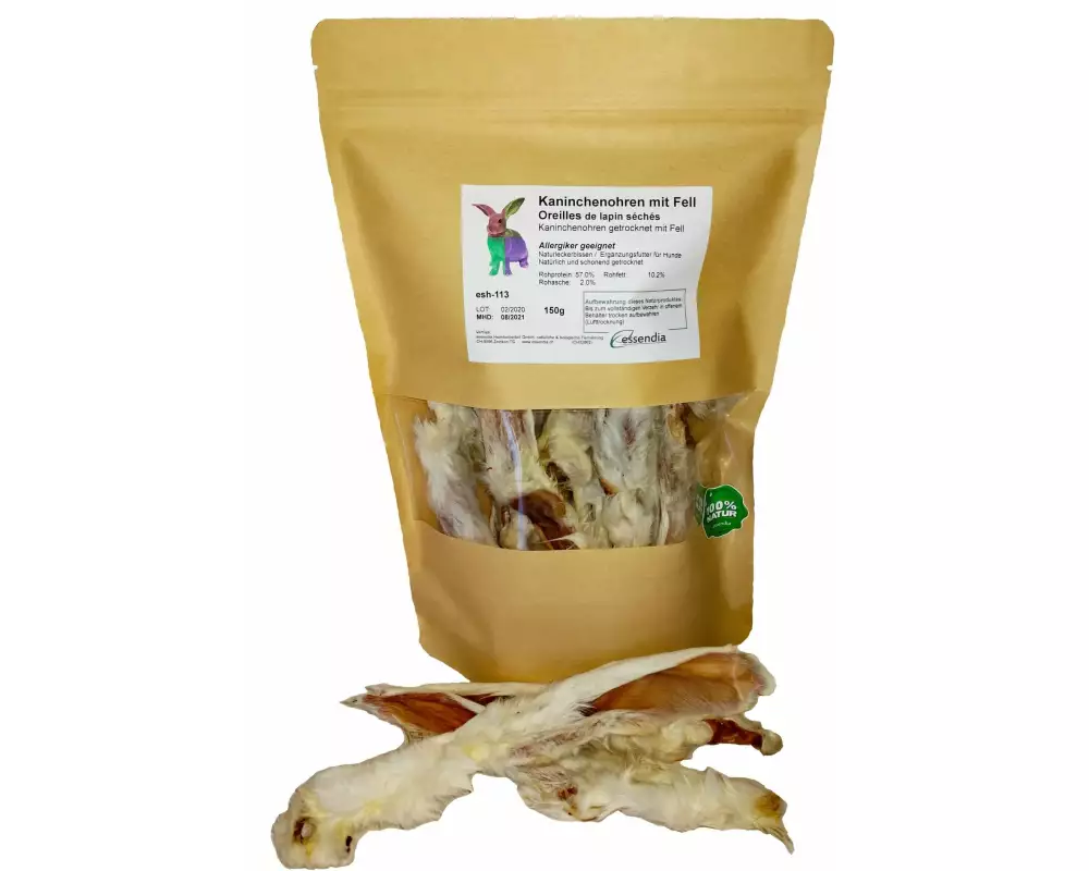 essendia Kausnack Kaninchenohren mit Fell, 150 g
