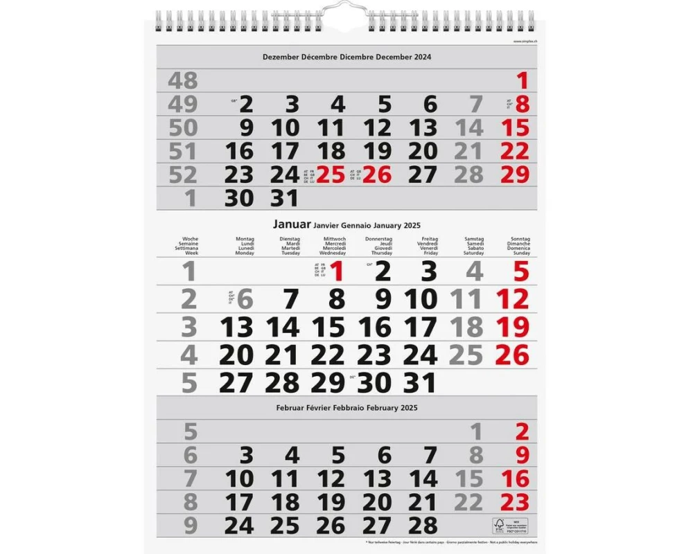 Simplex 3-Monatskalender 2025