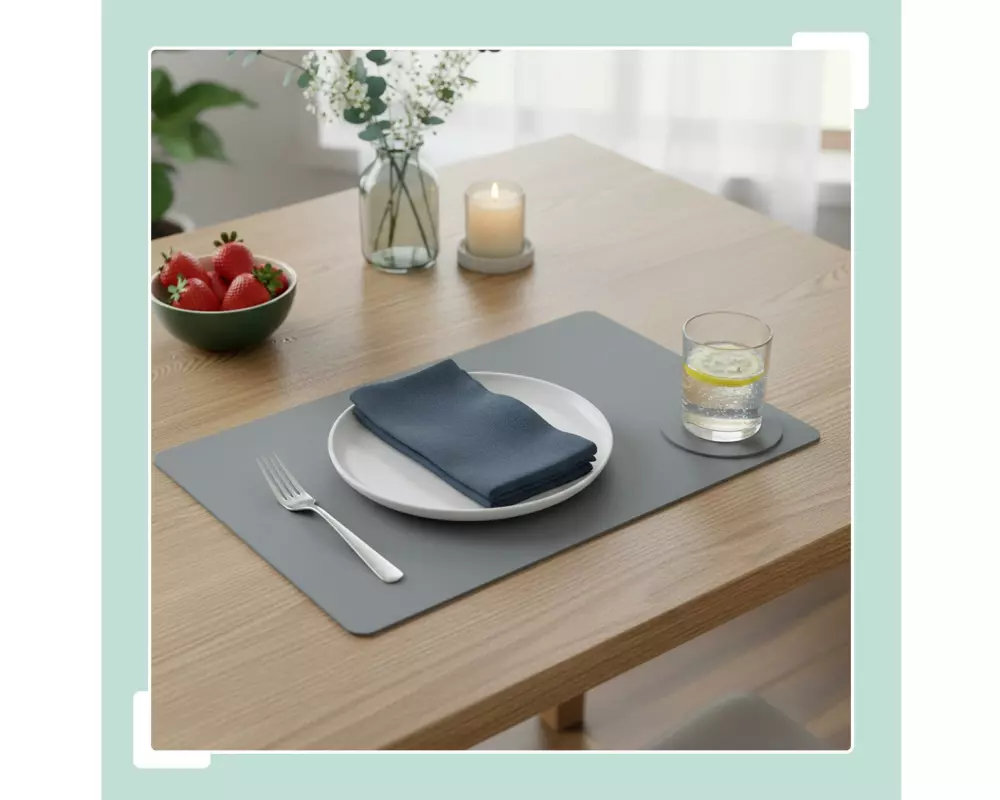 relaxdays Tischset Platzdeckchen 43 x 30 cm, Beige / Grau, 12-teilig