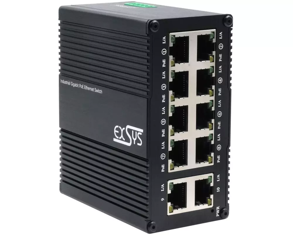 Exsys Industrieller Ethernet Mini PoE-Switch 10x 1 Gbps 10 Port