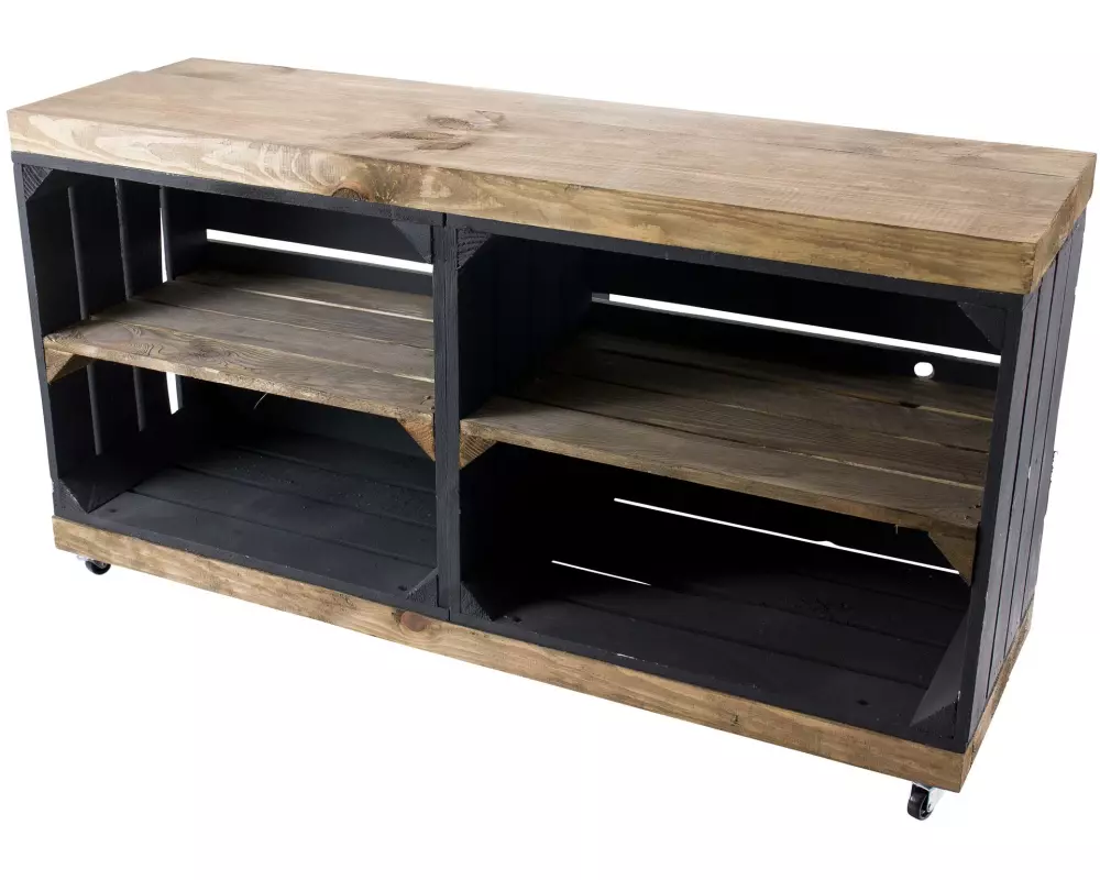 Holz Zollhaus Regal auf Rollen Vintage, Schwarz / Braun, 100 x 50 cm