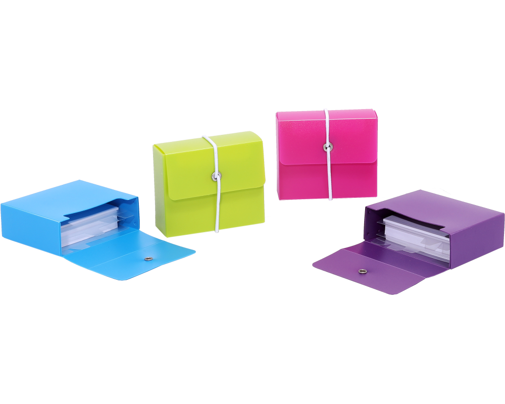 METZGER&MENDLE Karteikartenbox mit Gummi A8 66090380 ass. 4 Farben 5x6.9cm