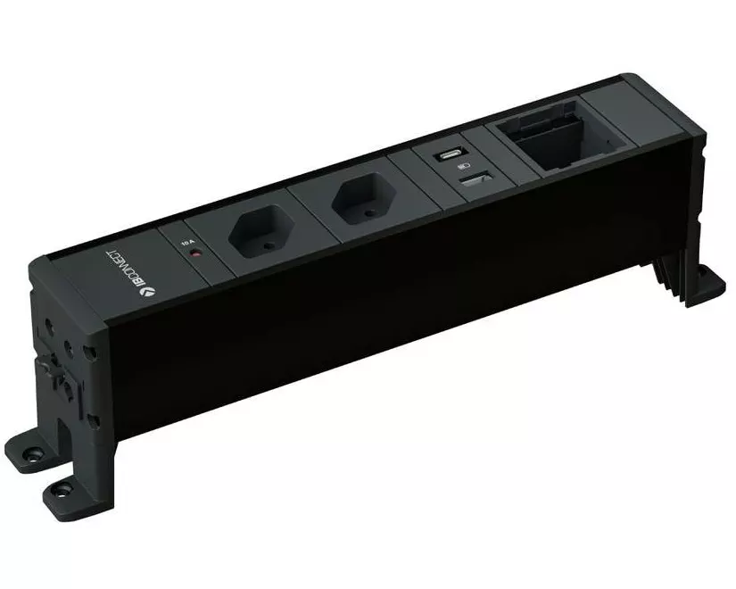 max connect Steckdoseneinheit CUBO 2x T13, USB-A/C, Leermodul Schwarz