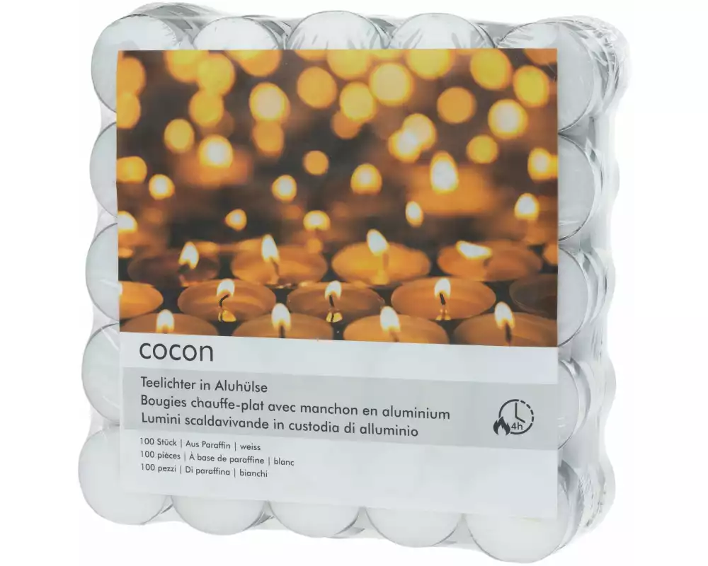 COCON Teelichter in Aluhülse 100 Stück, Weiss