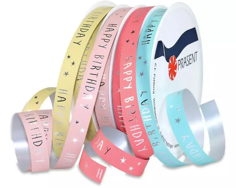 Pattberg Geschenkband Happy Birthday 10 mm x 20 m, 6 Stück