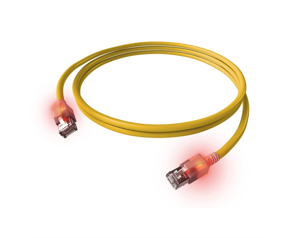 EasyLan DualBoot LED Patchkabel RJ45 S/FTP Cat.6A (Class EA), mit saCon Stecker, LSOH, gelb, 5 m