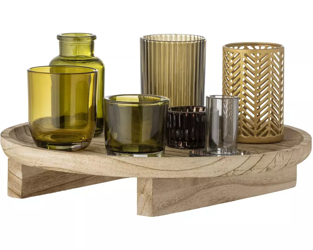 Bloomingville Windlicht Sanga 8er Set, Glas/Holz, Grün