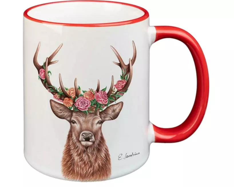 creanorm Tasse Blumenhirsch 330 ml, 1 Stück, Rot/Weiss
