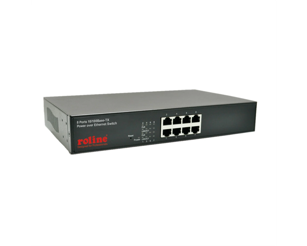 ROLINE PoE Fast Ethernet Switch, 8 Port, (8x PoE), 19-Zoll-Einbau
