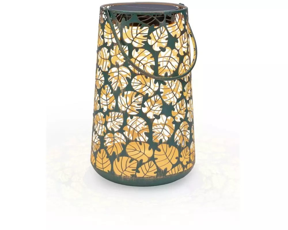 STT Laterne Solar Antic Monstera, 32.5 cm, Dunkelgrün