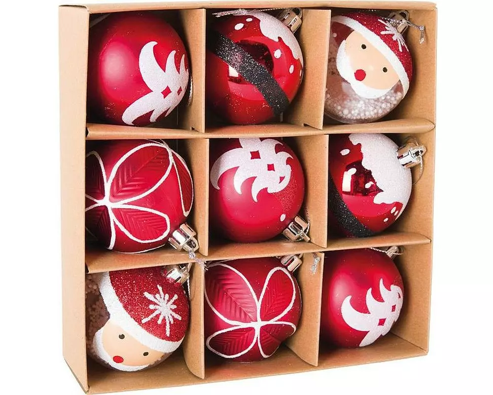 Dekomat AG Weihnachtskugel Rot / Weiss Ø 6 cm 9 Stück
