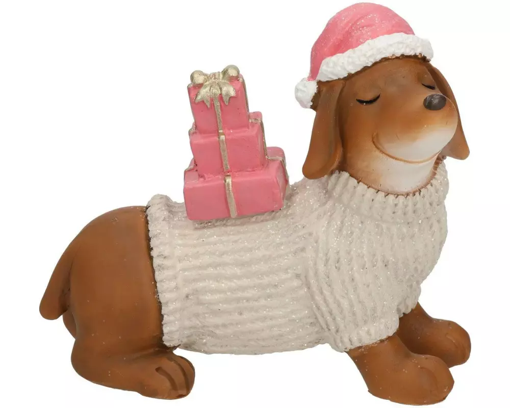 G. Wurm Weihnachtsfigur Hund mit Geschenken 12 x 11 x 6 cm