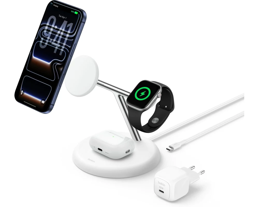 Belkin UltraCharge 3-in-1, 25W, Qi2, weiss