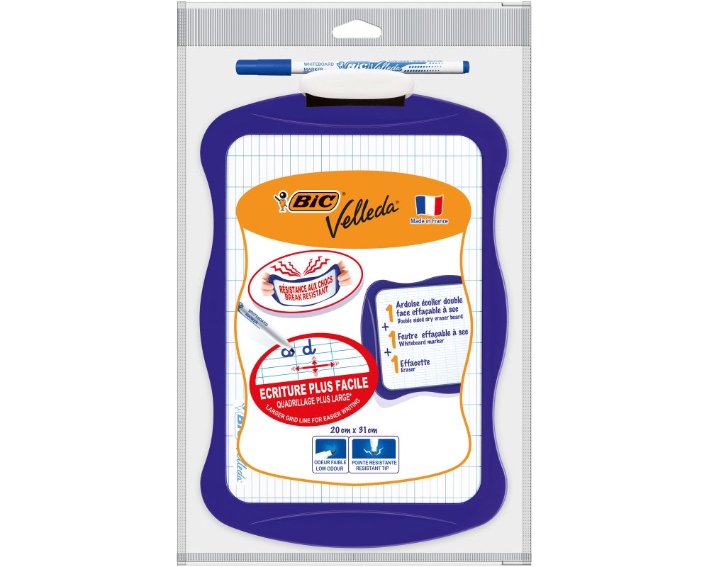 BIC Schultafel Whiteboard 20x31cm 841362 inkl. Velleda Marker ass.