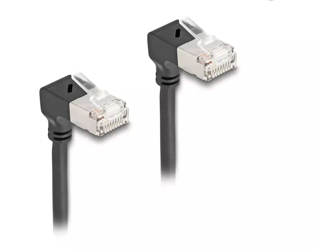 Delock Patchkabel 90° gewinkelt Cat 6A, S/FTP, 2 m, Schwarz