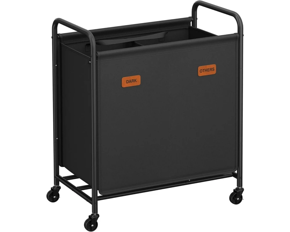 Songmics Wäschekorb mit Rädern 140 l, Schwarz