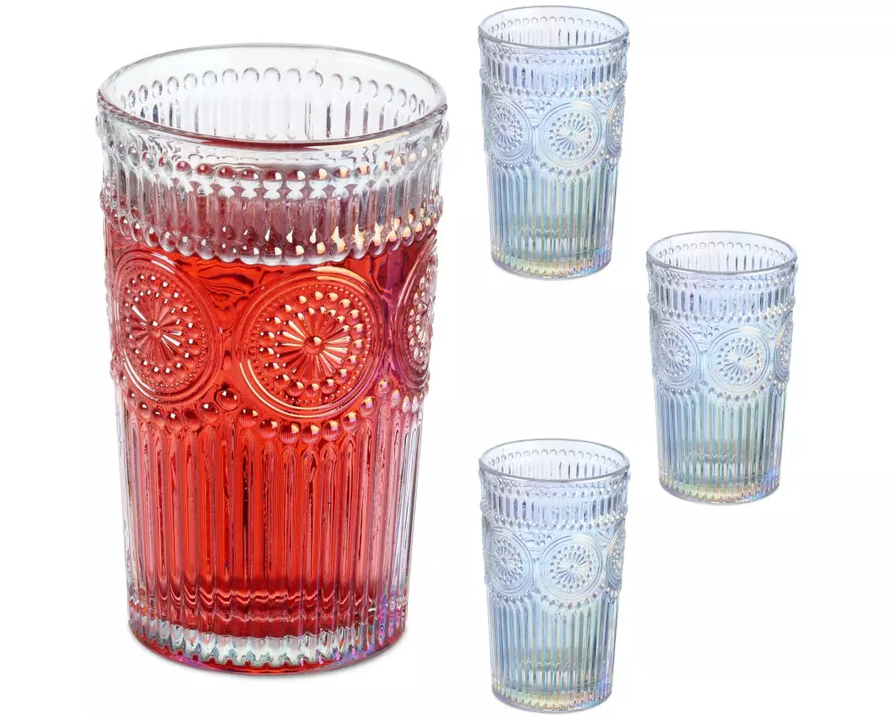 relaxdays Trinkglas Vintage 4er Set, Mehrfarbig, 360 ml
