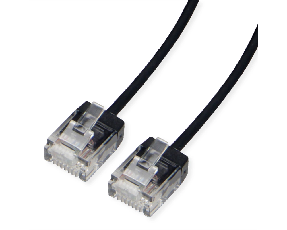 ROLINE UTP DataCenter Patchkabel Cat.6A (Class EA), LSOH, slim, extra kurzer Stecker, schwarz, 1,5 m