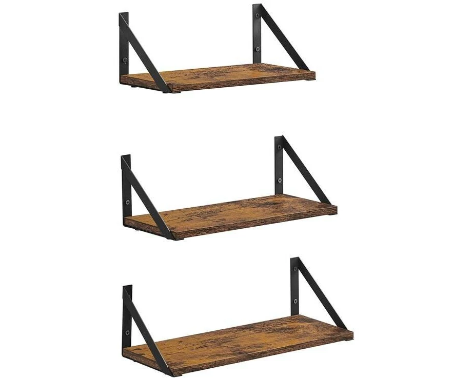 VASAGLE Wandregal 3-er Set Schwarz/Braun