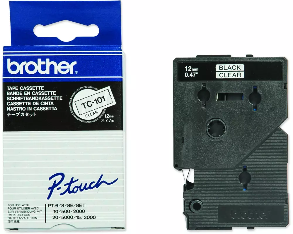 Brother Beschriftungsband TC-101 Schwarz auf Transparent