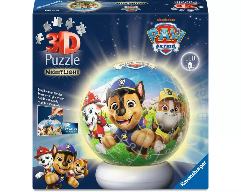 Ravensburger 3D Puzzle-Nachtlicht-Ball Paw Patrol 72 Teile