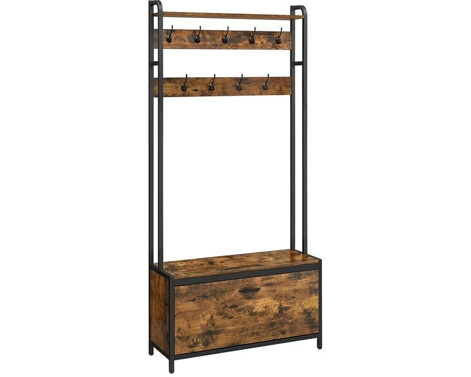 VASAGLE Wandgarderobe 85 cm x 180 cm, Braun/Schwarz