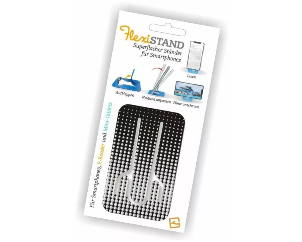 Flexistand (Silver Dots) - flexibler Handyaufsteller - für alle Handys und Mini-Tablets - superflach - stufenlos verstellbar - hochkant und quer - pas