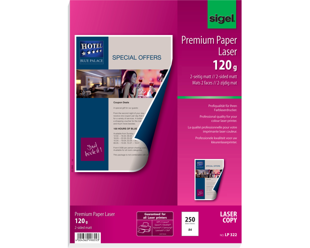 SIGEL Farblaser-Papier A4 LP322 120g,matt, weiss 250 Blatt