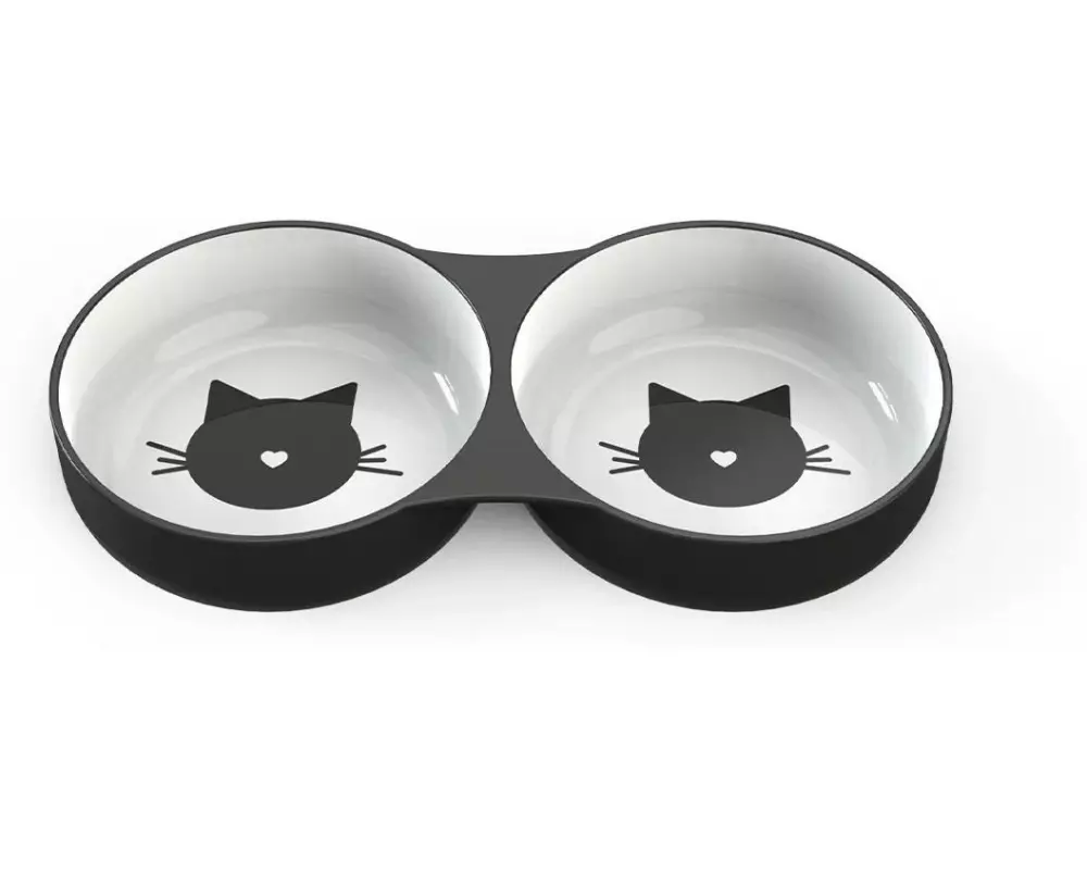 Bubimex Keramiknapf doppelt 2 x 150 ml, Schwarz/Weiss