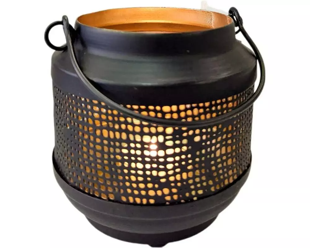 CHALET Windlicht Alpenglühen mit Henkel M 10 x 10 x 10 cm, Schwarz