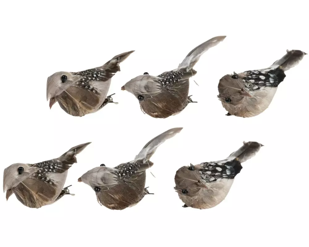 CHALET Aufhänger Federvögel 6 Stück, 24 cm, Grau