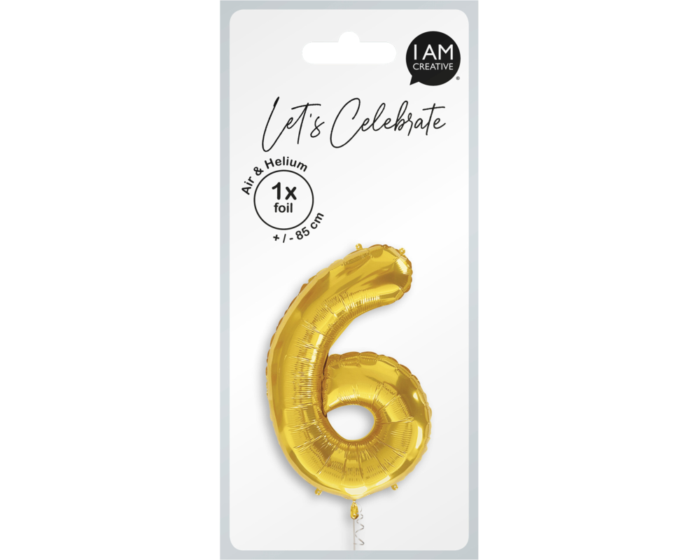 I AM CREATIVE Folienballon Zahl 6 85cm 1000-1051 gold