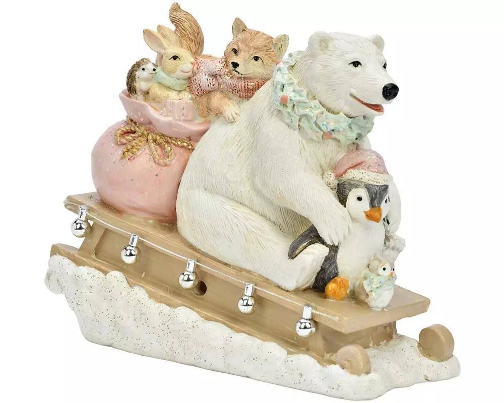 G. Wurm Weihnachtsfigur Tiere, Bär auf Schlitten mit LED