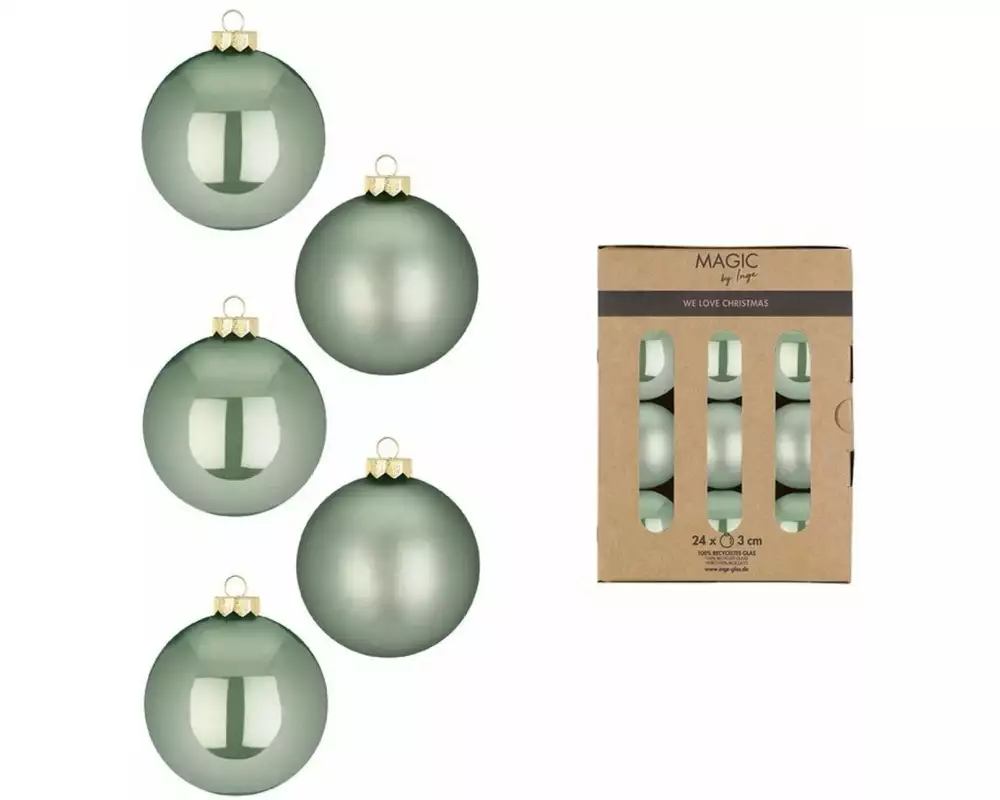 INGES CHRISTMAS DECOR Weihnachtskugel 3 cm Grün, 24 Stück