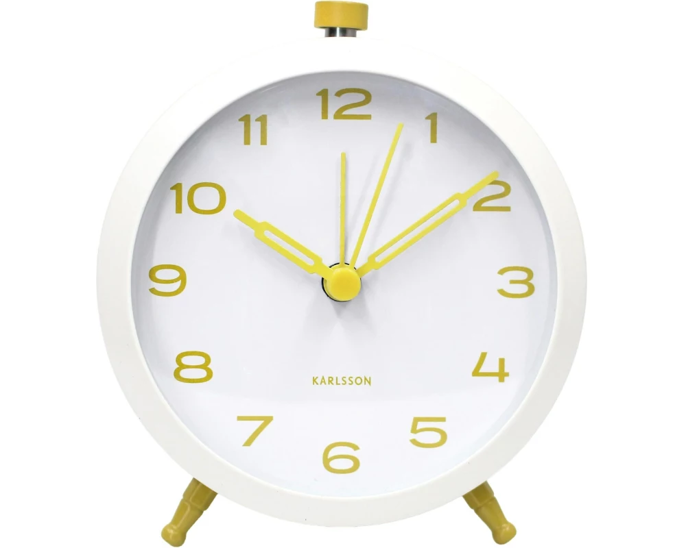 KARLSSON Wecker Button Retro Weiss mit Zitronengelb