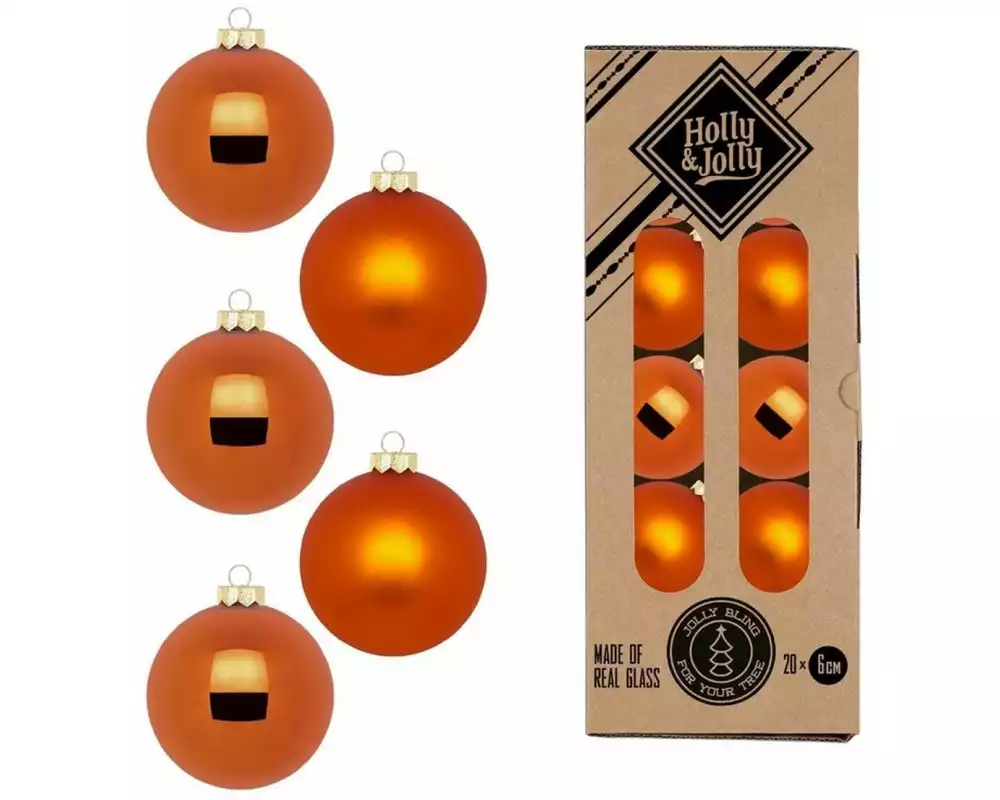 Holly & Jolly Weihnachtskugel Amber Orange Ø 6 cm, 20 Stück