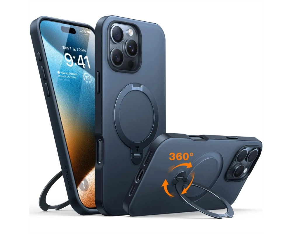 Torras UPRO Ostand Spin Schutzhülle, iPhone 17 pro Max, MagSafe, schwarz