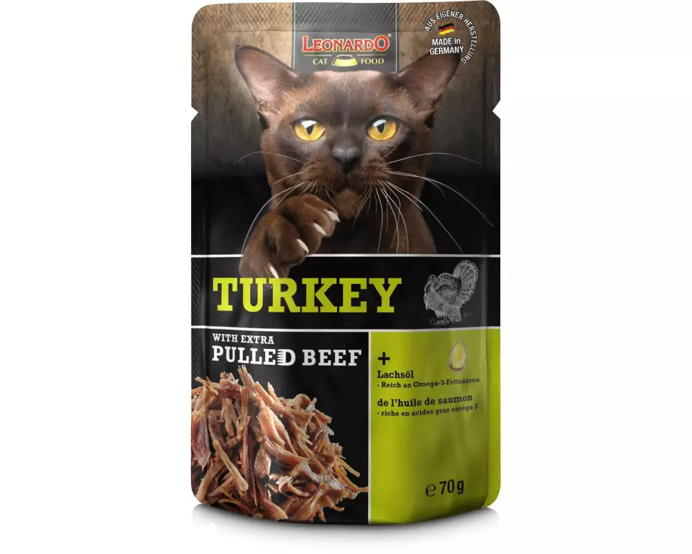 Leonardo Cat Food Nassfutter Truthahn & Pulled Beef, 70 g