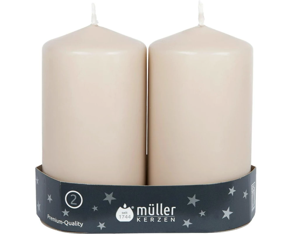 müller Kerzen Stumpenkerzen Sand 2er Set, 12 x 6.5 cm