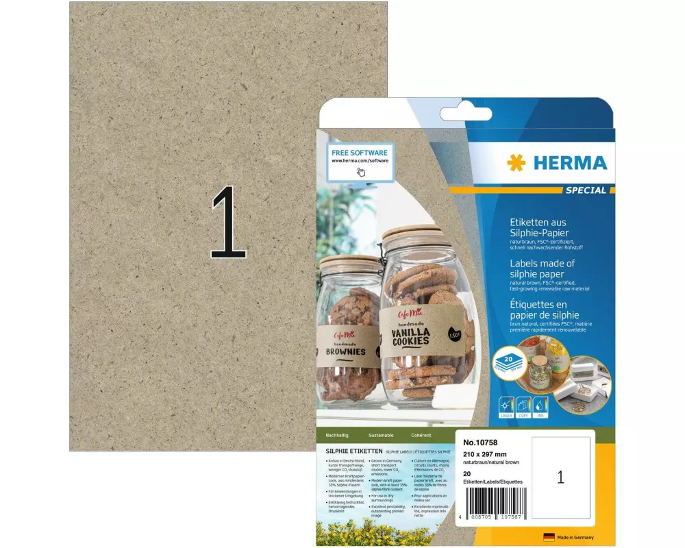 HERMA Universal-Etiketten 210 x 297 mm, 20 Blatt, Braun