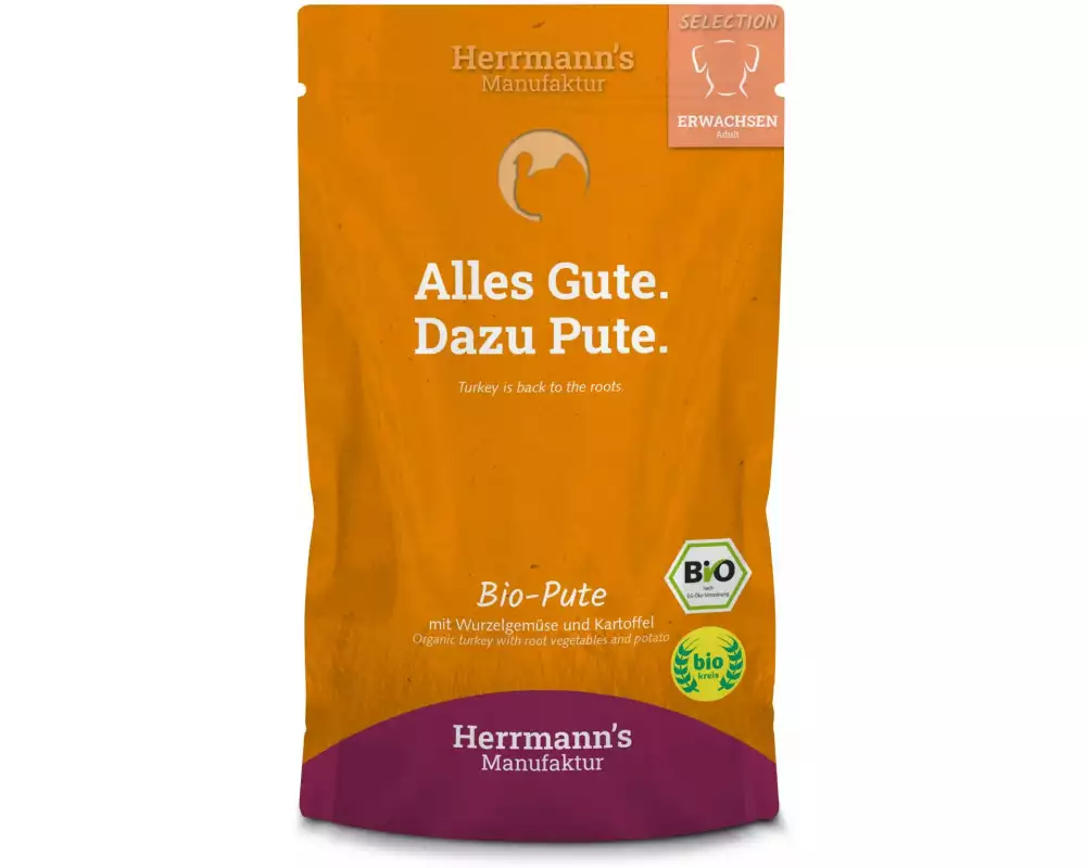 Herrmann's Nassfutter Bio Pute mit Wurzelgemüse, Kartoffeln und Fenchel