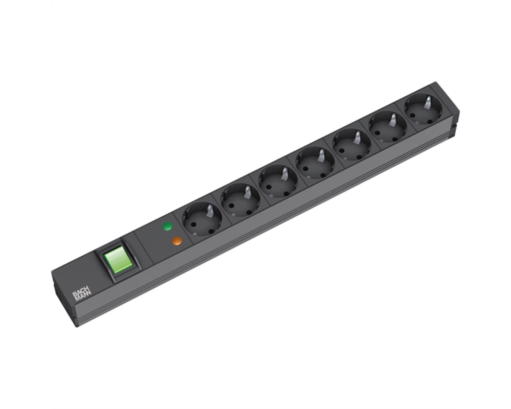 BACHMANN 19" Steckdosenleiste 7-fach mit ÜS mit Schalter, schwarz