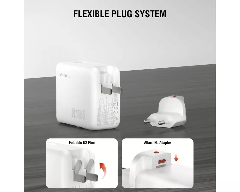 4smarts GaN Flex Screen AI 100W 2 USB-C+1 USB-A Weiss