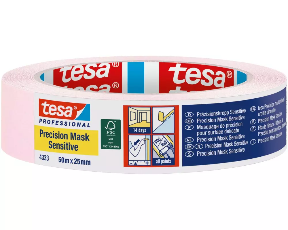 tesa Präzisionskrepp Sensitiv 4333 50 m x 25 mm, hellrosa